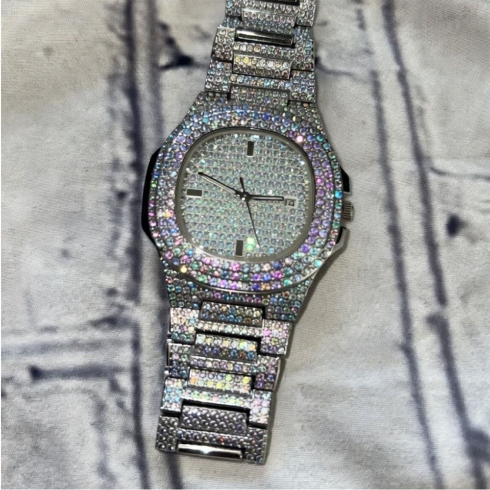 VVS Bustdown Simulated Diamond Stainless Steel Iced Out Luxury Hip Hop Watch